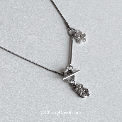 Silver Flower Toggle Charm Necklace