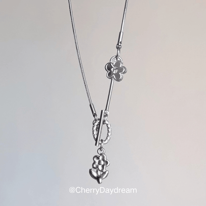 Silver Flower Toggle Charm Necklace