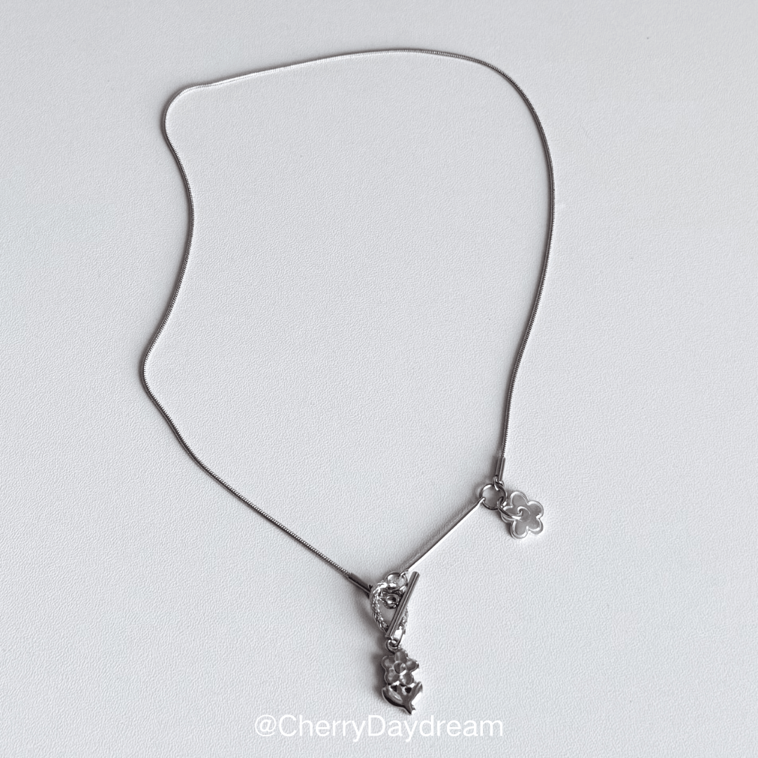 Silver Flower Toggle Charm Necklace