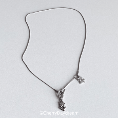 Silver Flower Toggle Charm Necklace