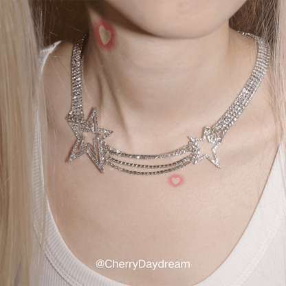 Silver Crystal Star Layered Necklace