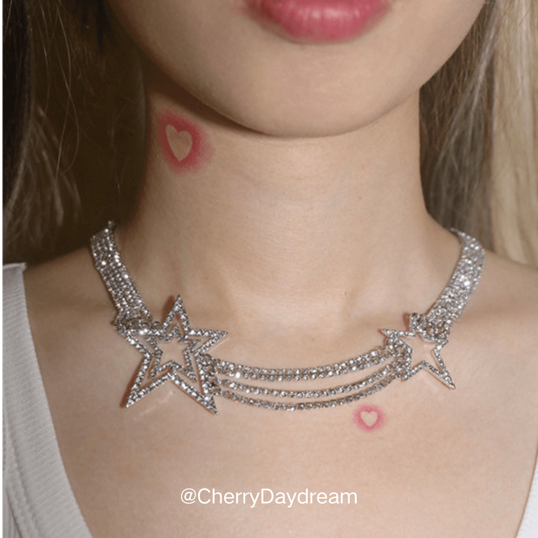 Silver Crystal Star Layered Necklace