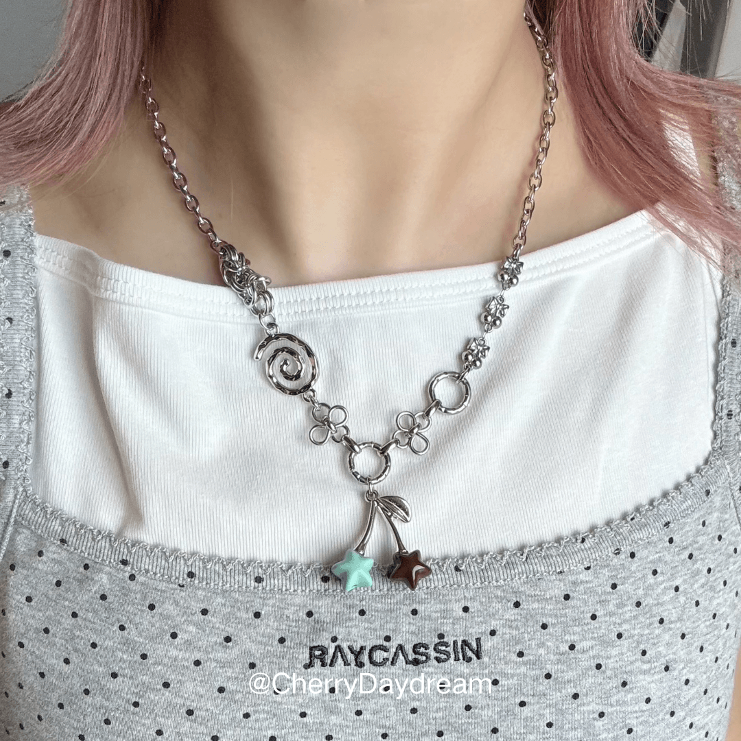 Mint Chocolate Cherry Star Charm Necklace