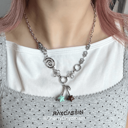Mint Chocolate Cherry Star Charm Necklace
