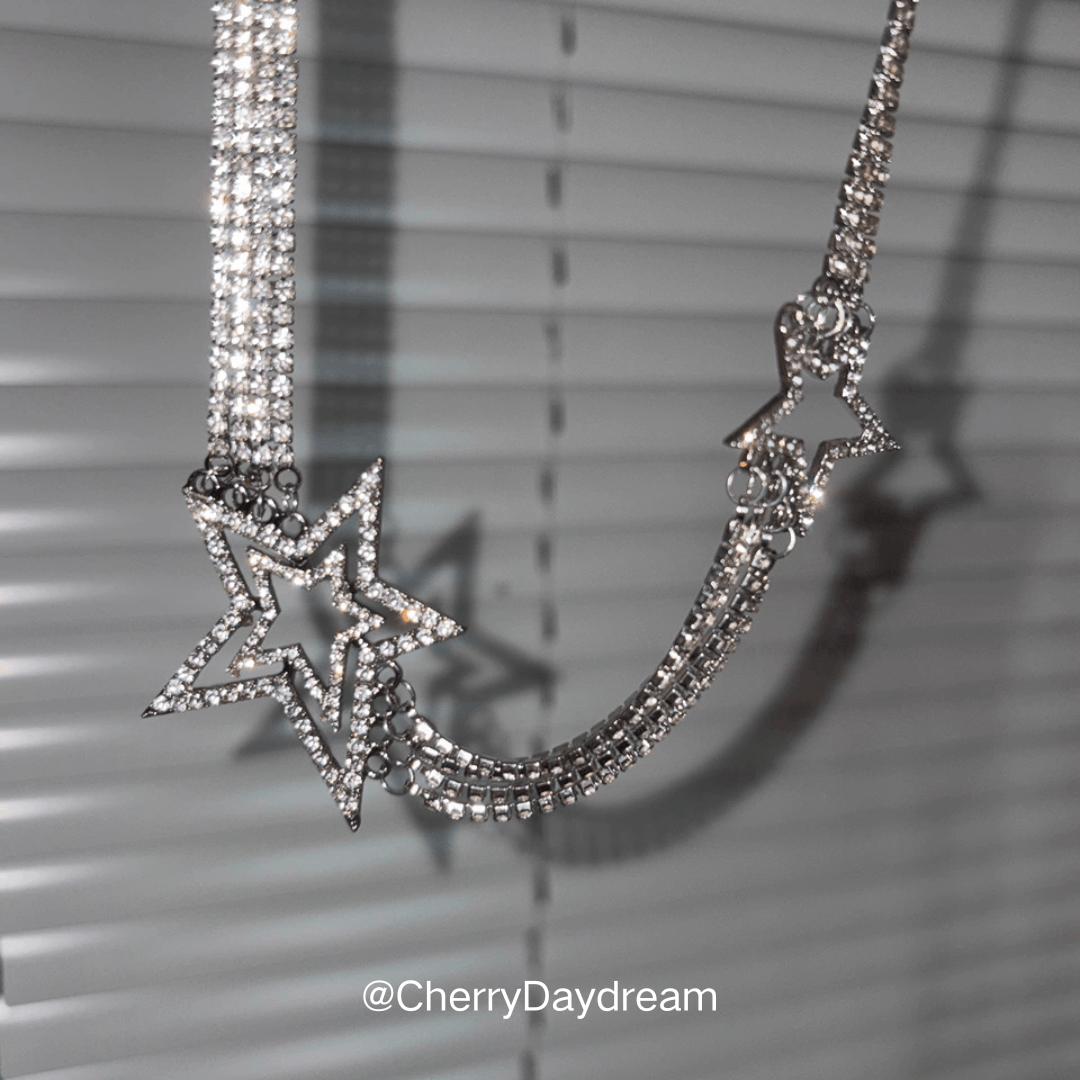 Silver Crystal Star Layered Necklace