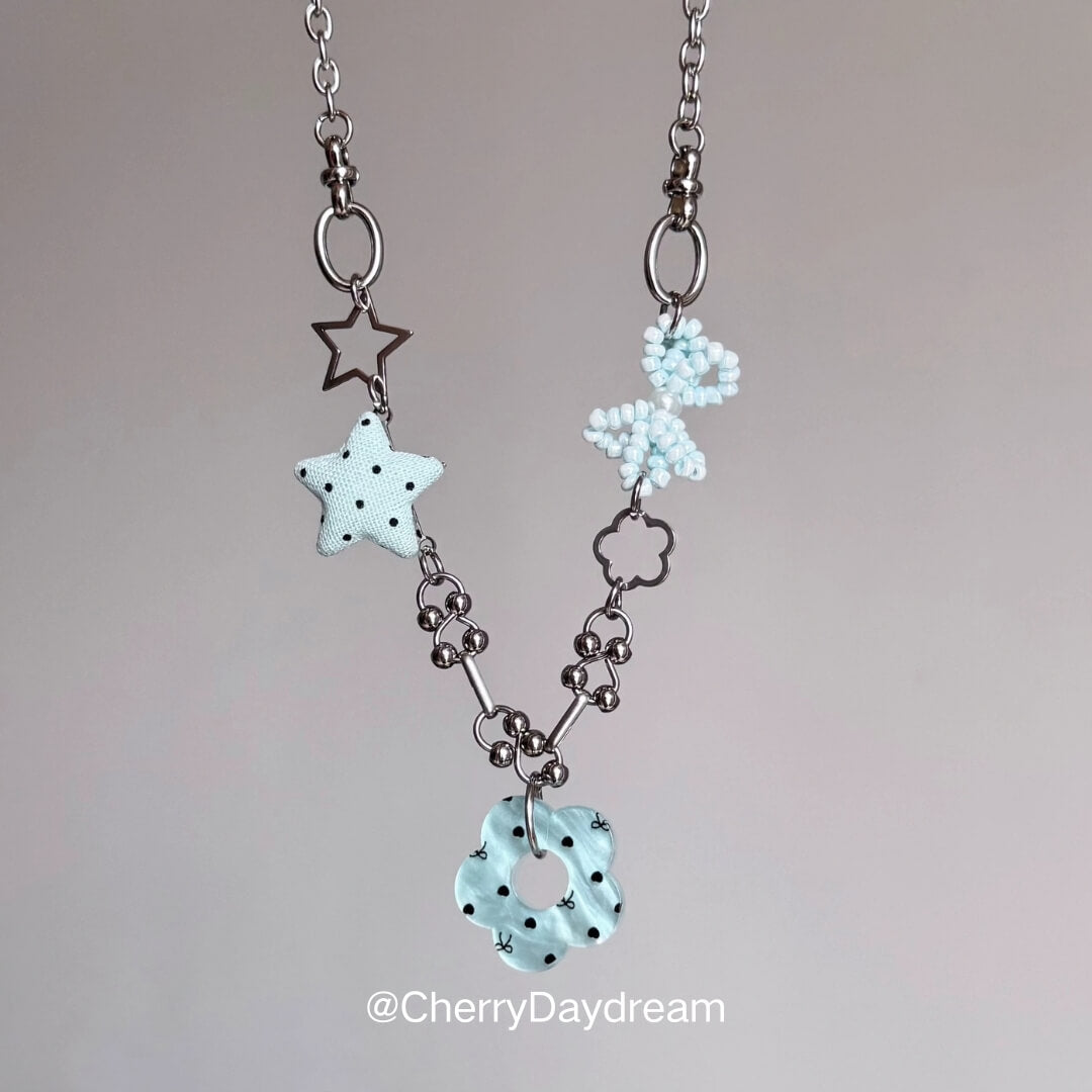 Blue Flower Star Charm Necklace