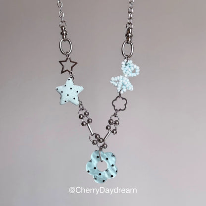 Blue Flower Star Charm Necklace