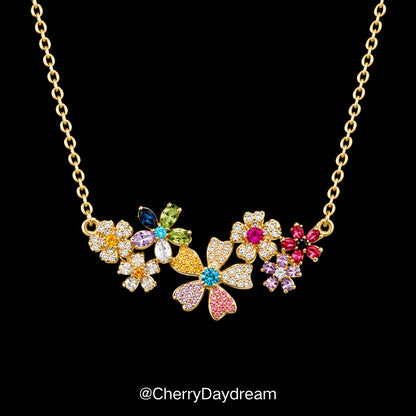 Colorful Crystal Flower Statement Necklace