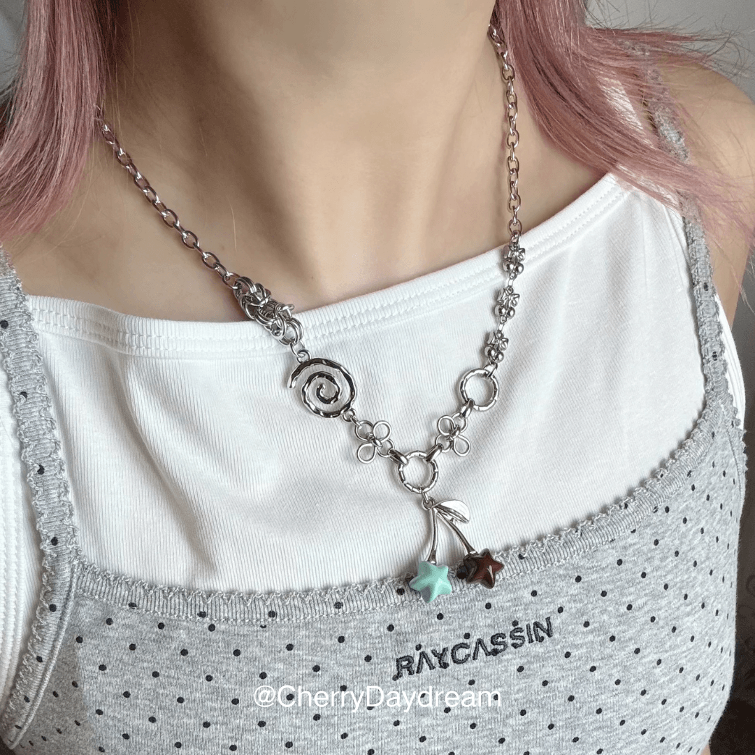 Mint Chocolate Cherry Star Charm Necklace