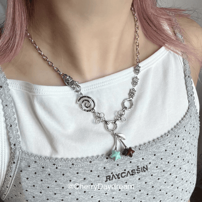 Mint Chocolate Cherry Star Charm Necklace