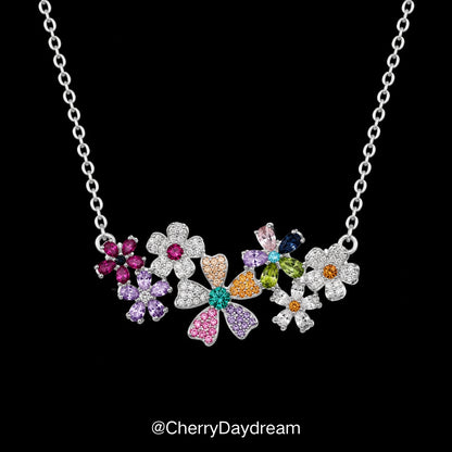 Colorful Crystal Flower Statement Necklace