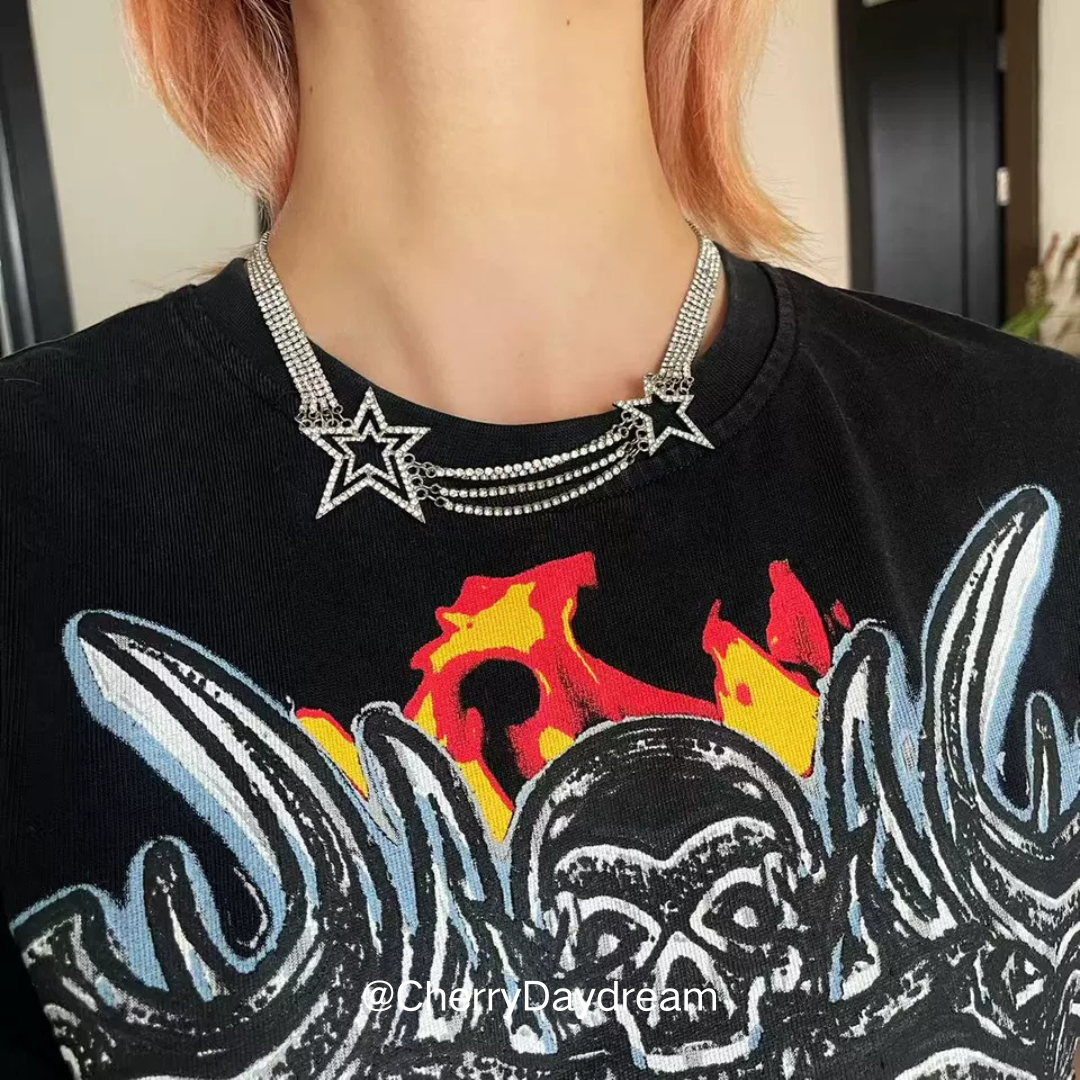 Silver Crystal Star Layered Necklace