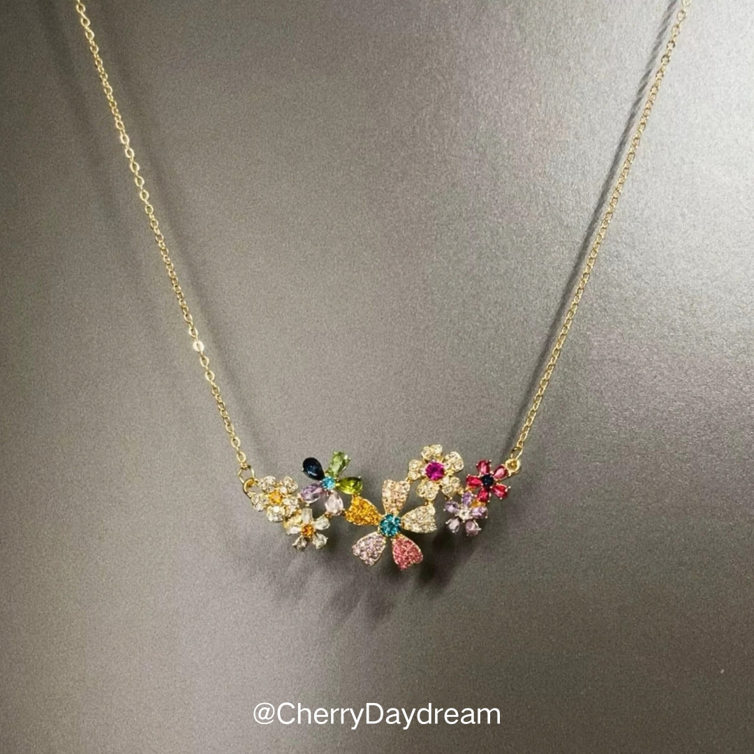 Colorful Crystal Flower Statement Necklace