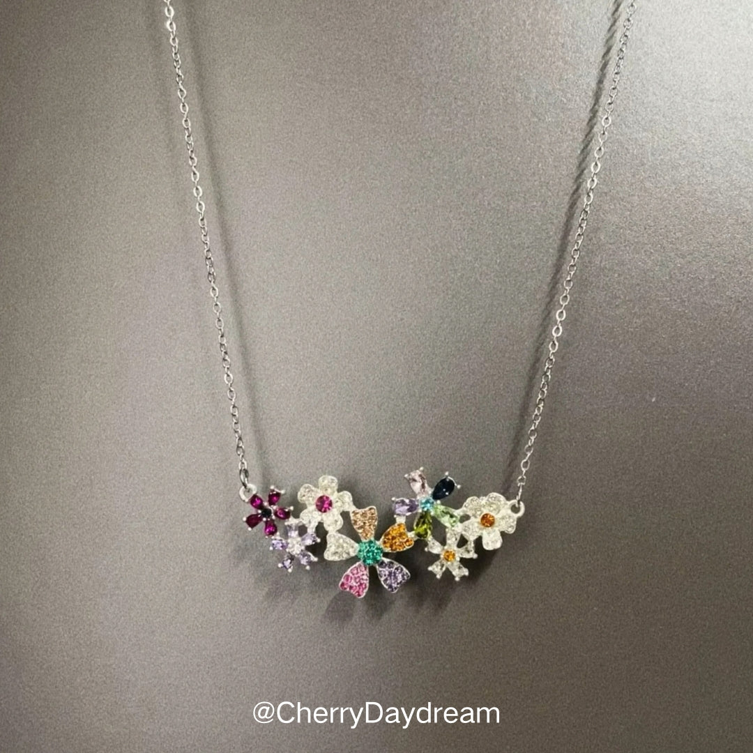 Colorful Crystal Flower Statement Necklace