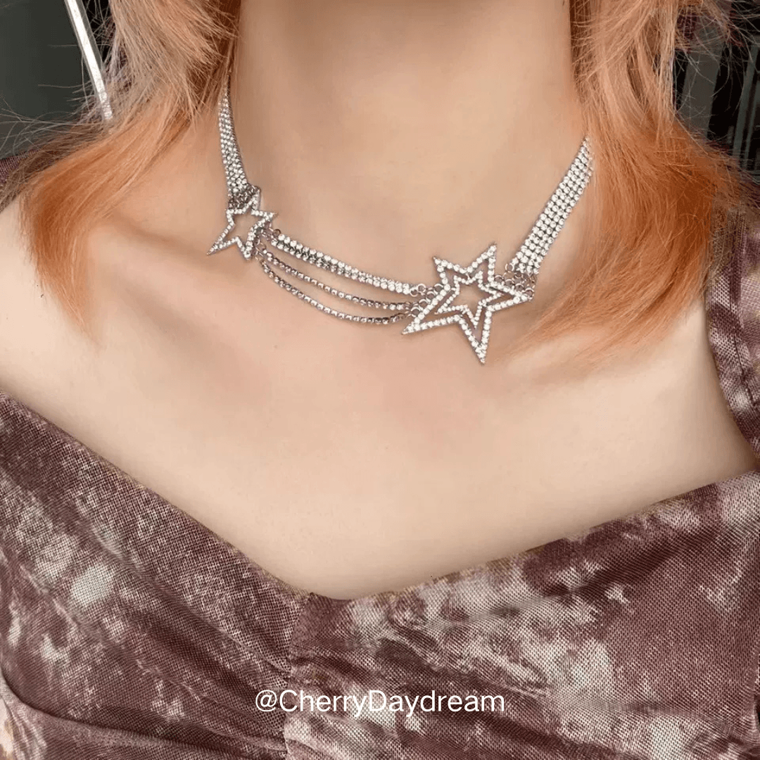 Silver Crystal Star Layered Necklace