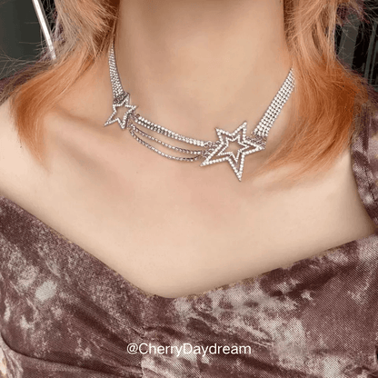 Silver Crystal Star Layered Necklace