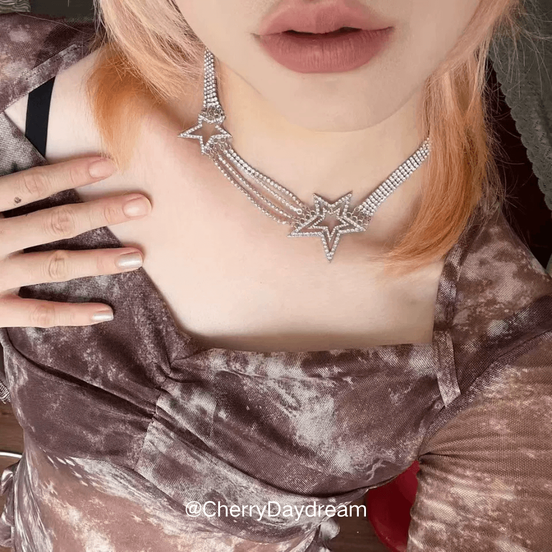 Silver Crystal Star Layered Necklace