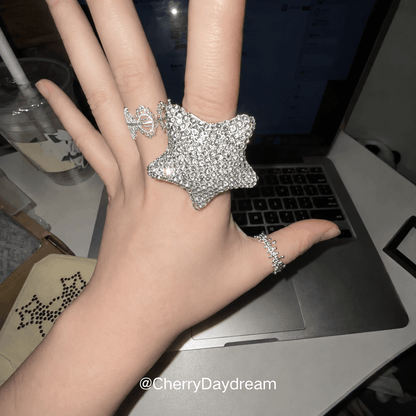 Silver Crystal Star Statement Ring