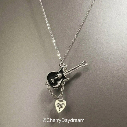 Black Skull Guitar Charm Necklace