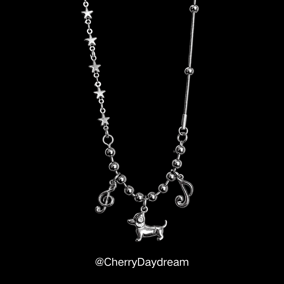 Dachshund Music Star Charm Necklace