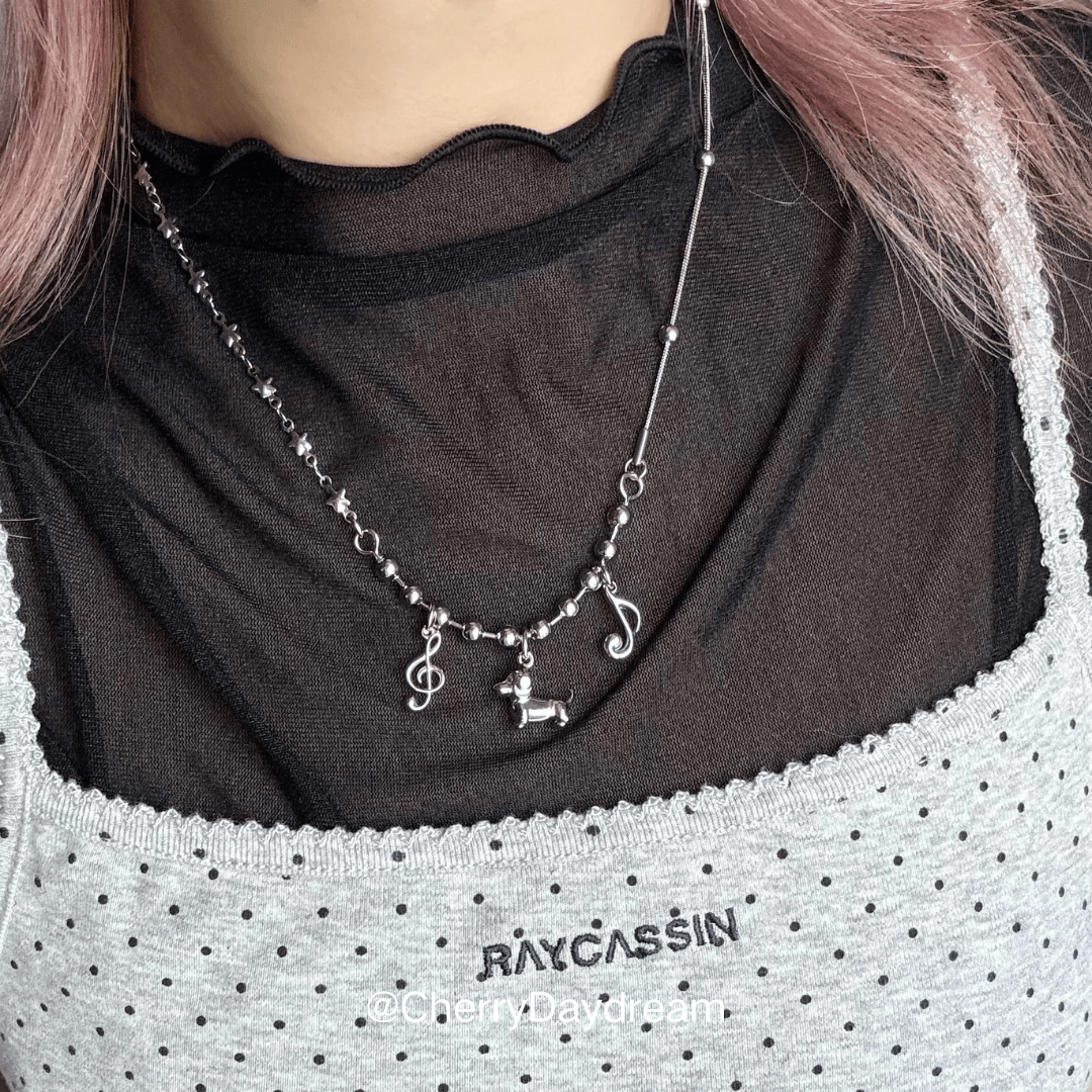 Dachshund Music Star Charm Necklace