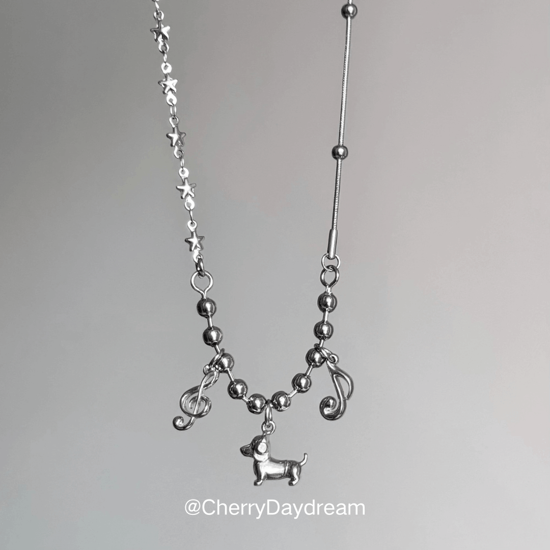 Dachshund Music Star Charm Necklace