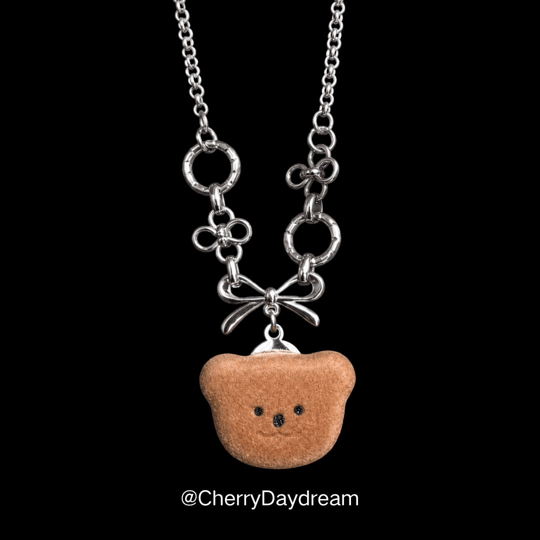 Teddy Bear Bow Flower Charm Necklace