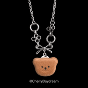 Teddy Bear Bow Flower Charm Necklace