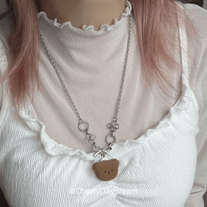 Teddy Bear Bow Flower Charm Necklace