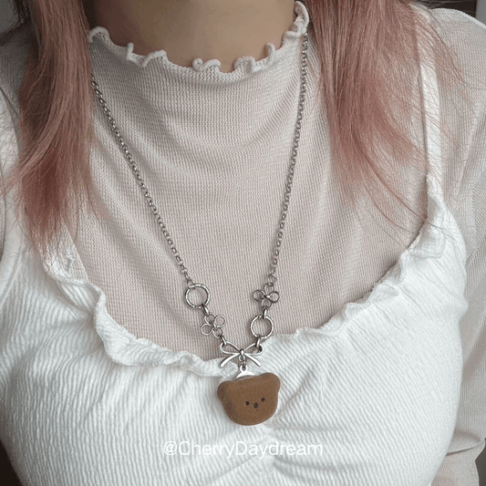 Teddy Bear Bow Flower Charm Necklace