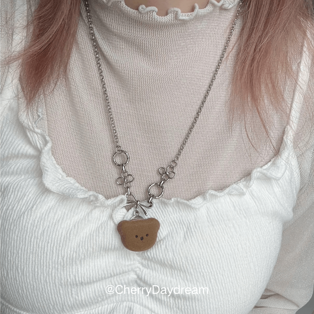 Teddy Bear Bow Flower Charm Necklace