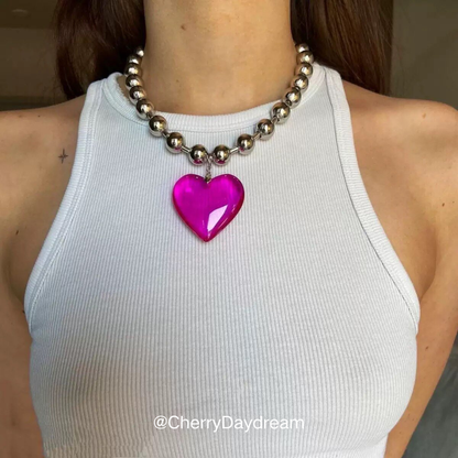 Heart Pendant Bead Necklace