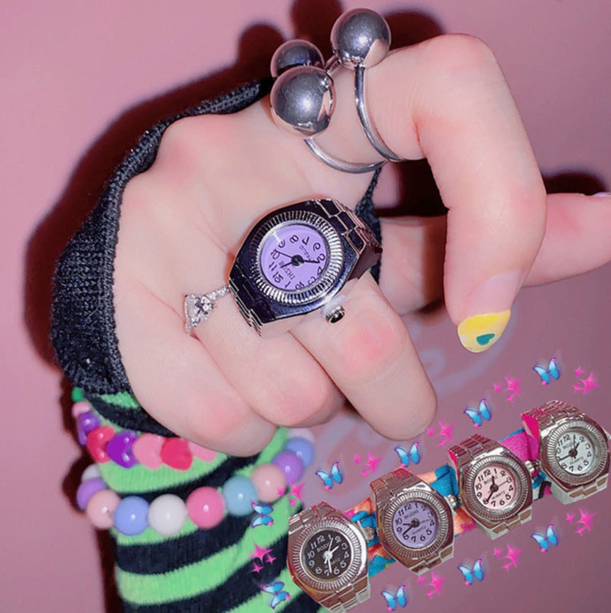 Mini Finger Watch Ring | Adjustable Retro Dial Alloy Jewelry for Women