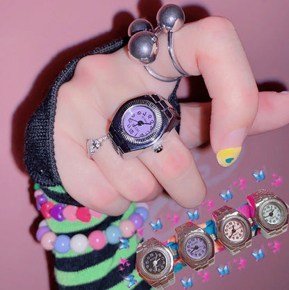 Mini Finger Watch Ring | Adjustable Retro Dial Alloy Jewelry for Women