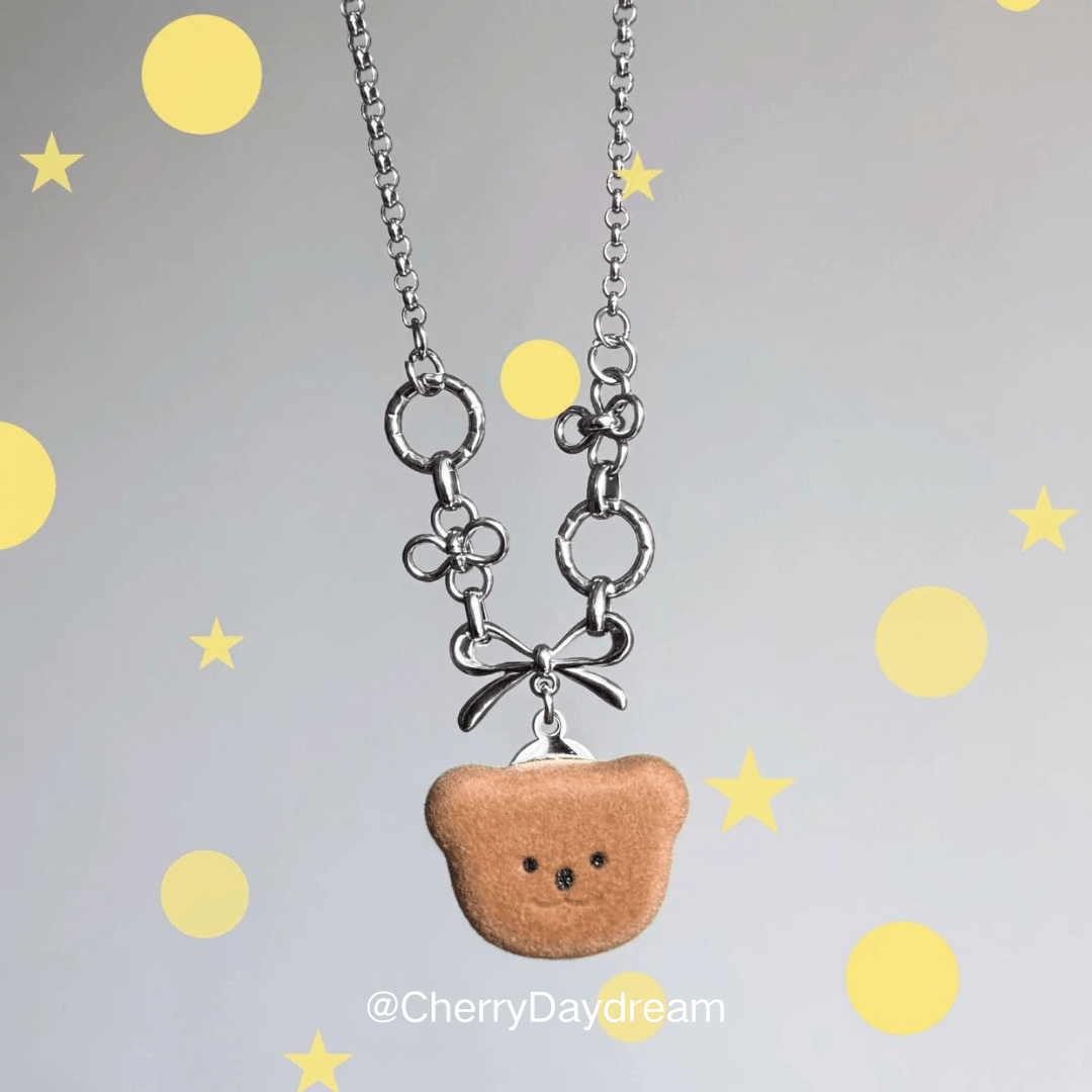Teddy Bear Bow Flower Charm Necklace