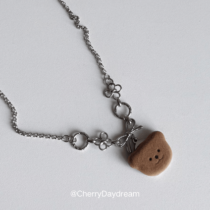 Teddy Bear Bow Flower Charm Necklace