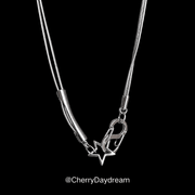 Silver Curved Bar Star Clasp Necklace