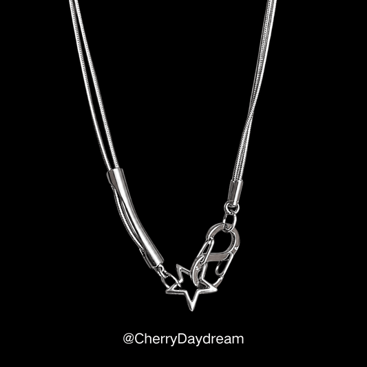 Silver Curved Bar Star Clasp Necklace