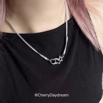 Silver Curved Bar Star Clasp Necklace