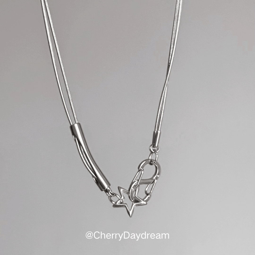 Silver Curved Bar Star Clasp Necklace