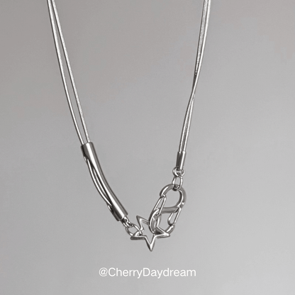 Silver Curved Bar Star Clasp Necklace