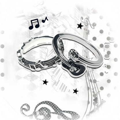 Guitar & Music Note Stackable Rings | Vintage Silver Tone Alloy Jewelry Set