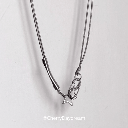Silver Curved Bar Star Clasp Necklace