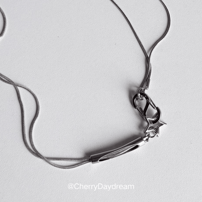 Silver Curved Bar Star Clasp Necklace