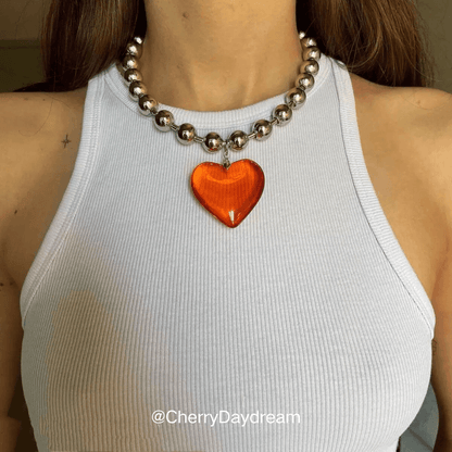 Heart Pendant Bead Necklace