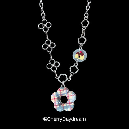 Plaid Flower Mixed Chain Necklace