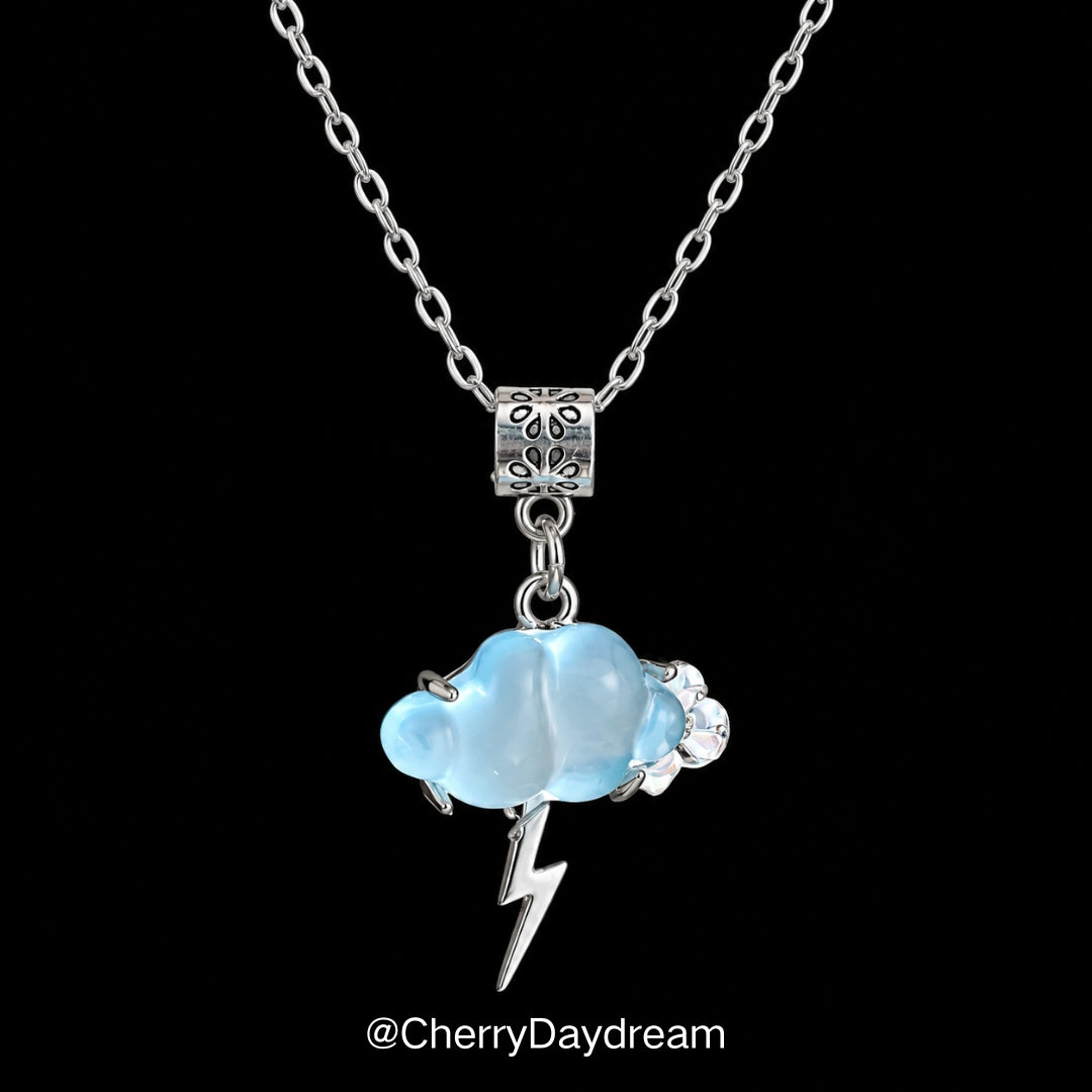 Blue Cloud Lightning Charm Necklace