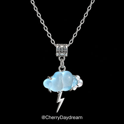 Blue Cloud Lightning Charm Necklace