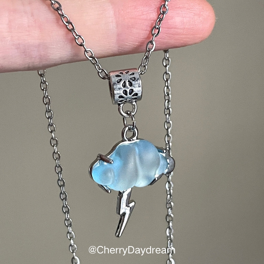 Blue Cloud Lightning Charm Necklace