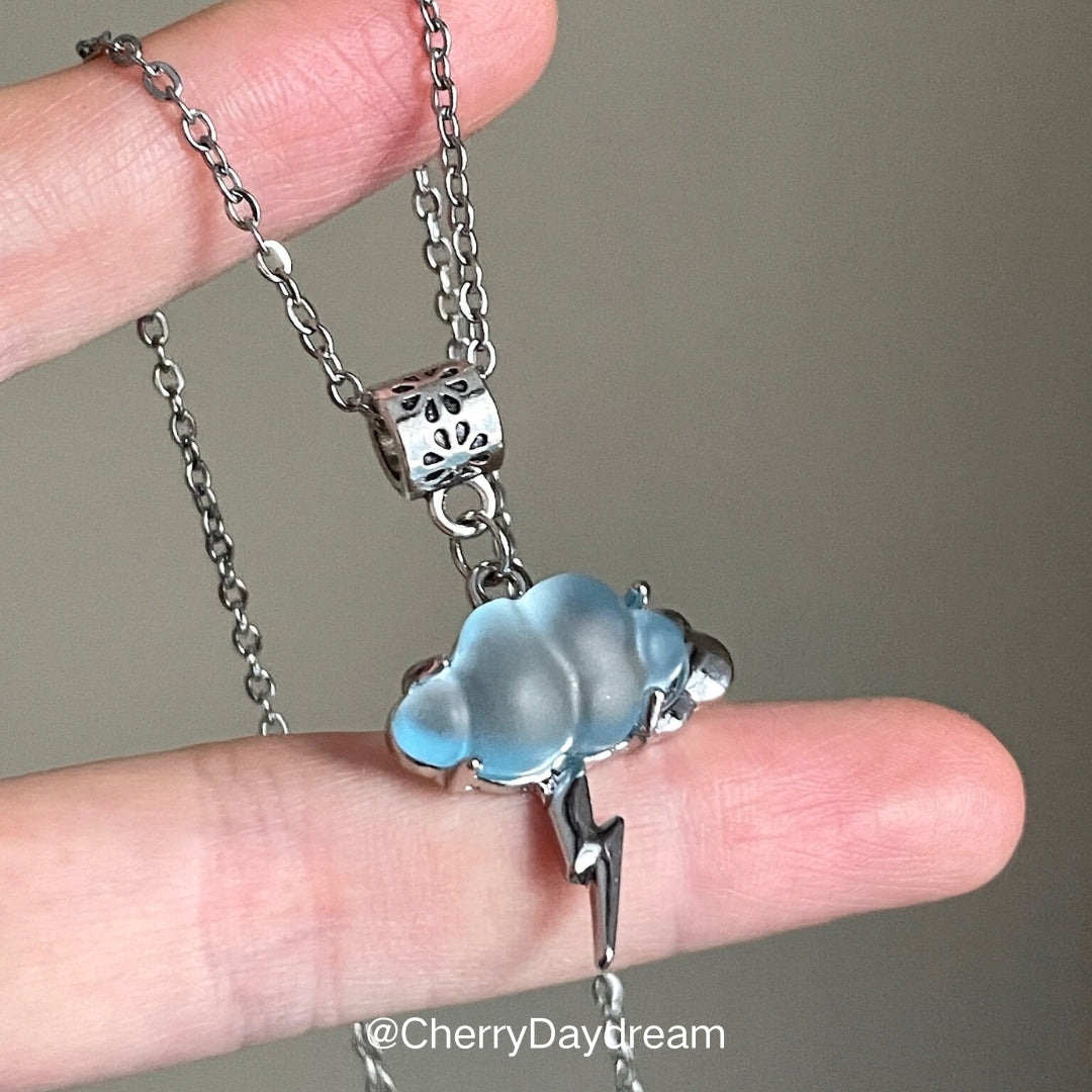 Blue Cloud Lightning Charm Necklace